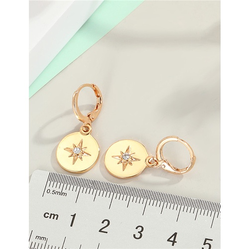 LRC Anting Tusuk Fashion Golden Diamond-studded Star Round Alloy Earrings K62469