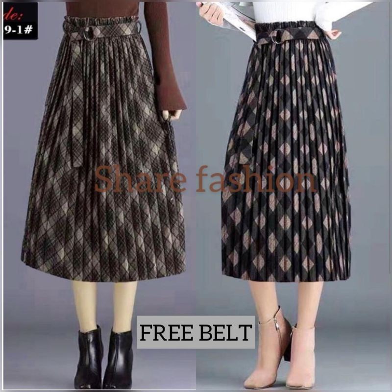 (Bisa COD) Rok midi plisket | Rok midi import | Rok tartan | Rok wajik | Rok diamond