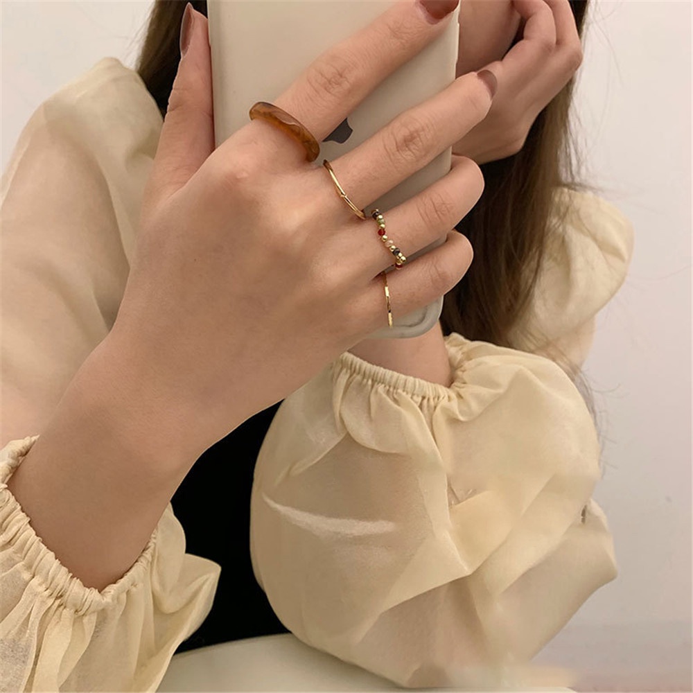 Cincin Model Tumpuk Warna Polos Gaya Korea Untuk Wanita