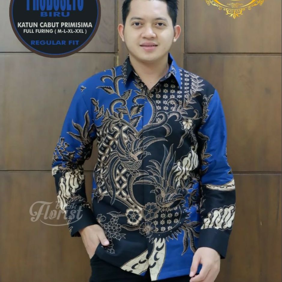 Kemeja Batik Exclusive Pria PROBOSETO BIRU PANJANG Baju Batik Lengan Panjang Pria Batik Lapis Furing