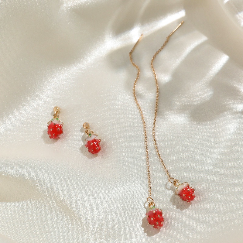 Strawberry menggantung anting-anting panjang rumbai girly temperamental anting-anting Korea internet