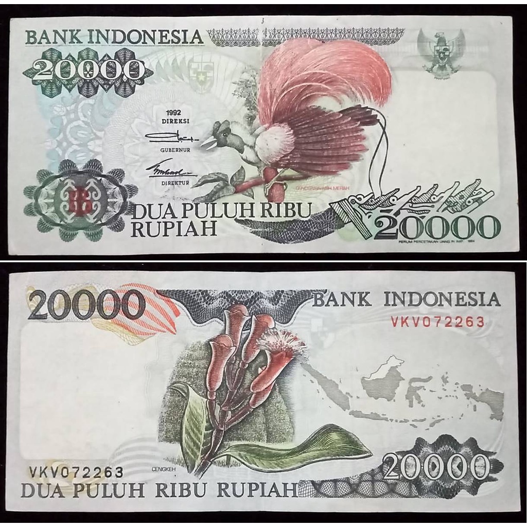 Uang Kuno Indonesia 20000 Rupiah Tahun 1992 Cendrawasih Merah