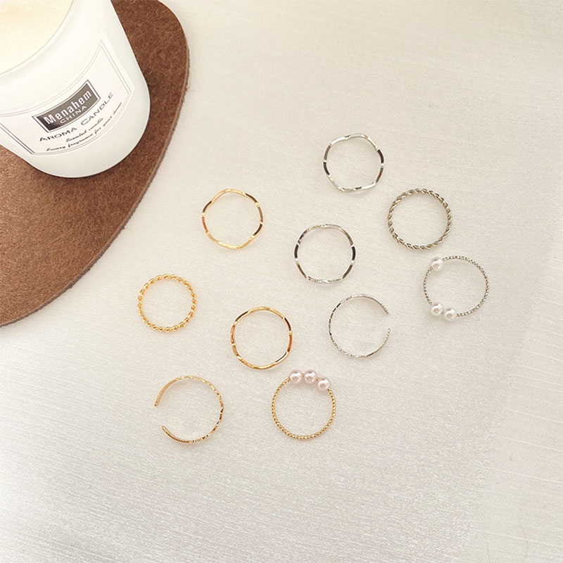 5pcs / Set Cincin Mutiara Geometris Gaya Korea Untuk Aksesoris Wanita