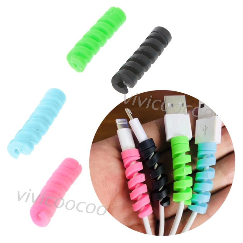 Vivi 4pcs / Lot Pelindung Kabel Flexible Bentuk Spiral Bahan Silikon Ringan