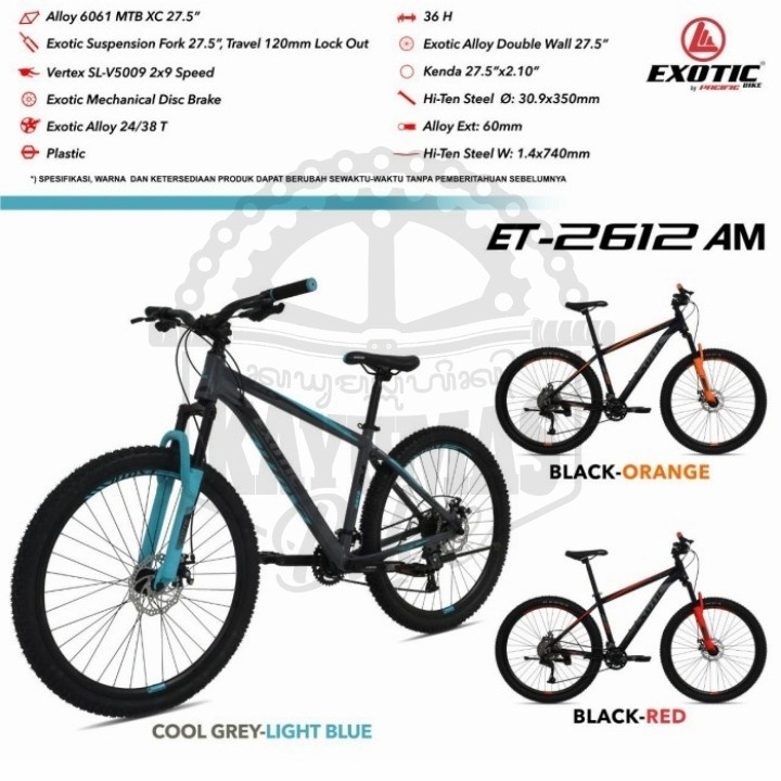 SEPEDA MTB 27.5 EXOTIC ET 2612 AM 2 x 9 SPEED MECHANICAL DISC BRAKE