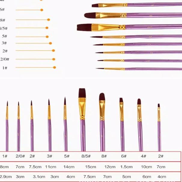 

❀ Kuas Lukis Cat Air Akrilik Set Oil Paint Brush 10 pcs - Orange ▲