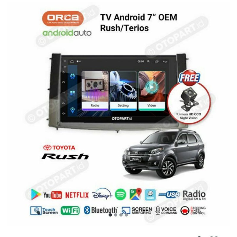 Head unit oem rush terios - tv android rush terios - tv android orca adr7688 7 inch