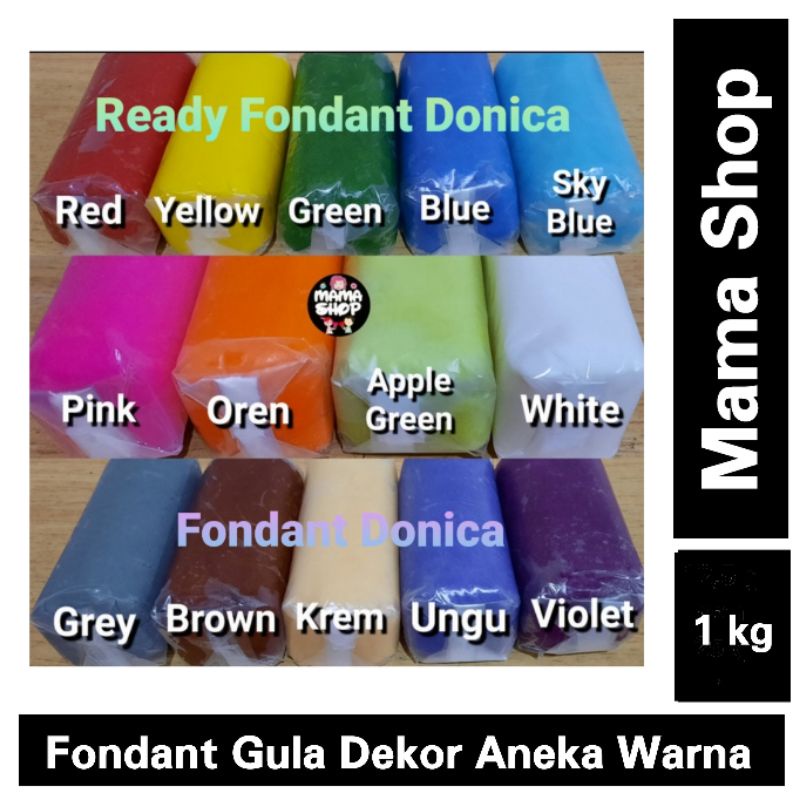 Fondant Warna 1kg Fondx Donnica Bahan kue Gula Dekor Icing Sugar Hiasan Kue Ulang Tahun Birthday Wedding Anniversary Cake