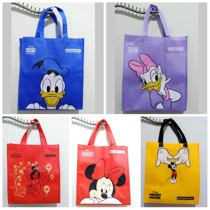 Totebag Tote Bag Tas Go Green DISNEY Hypermart - Biru
