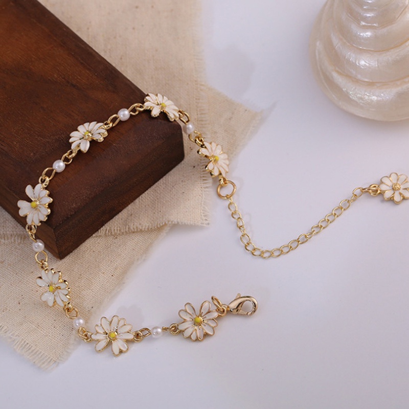 Gelang Desain Bunga Daisy Bahan Alloy Gaya Korea Jepang