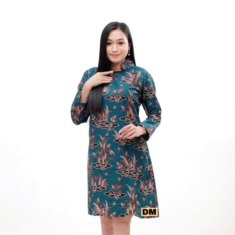 Riskymabatik || Batik Couple Batik Couple Modern Baju Batik Couple Batik Tunik Couple-T.kancing bambuhijau