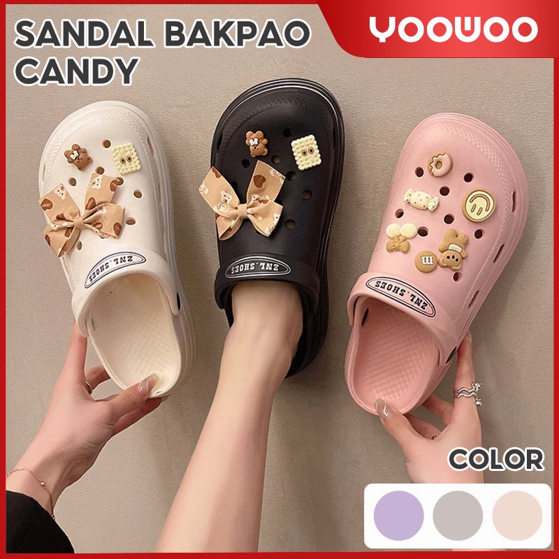 Sepatu Sandal Bakpao Wanita / sandal slop / sandal bakpao / sandal jibbitz