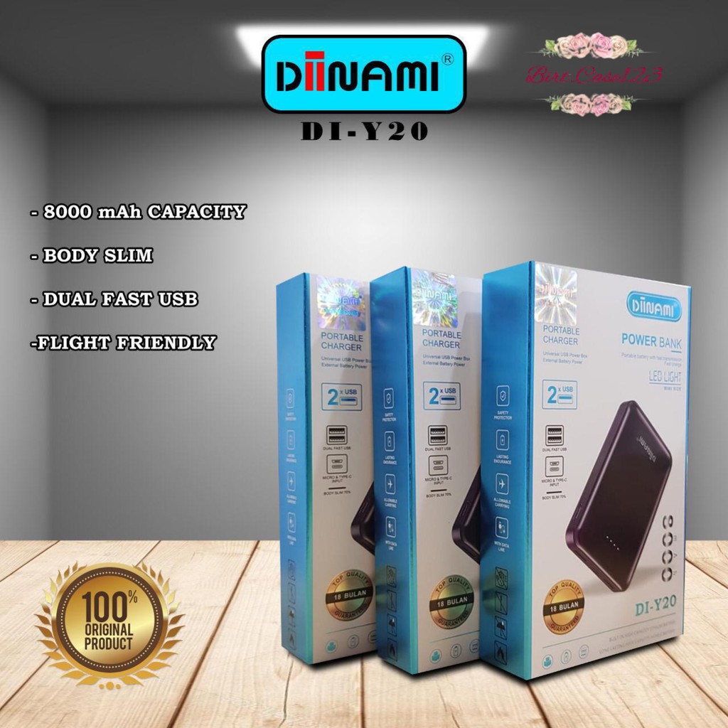 BM084 Powerbank diinami DI-Y20 real 8000mah led dual usb quick charge Fast Charging BC1252