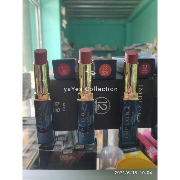 Implora Matte Lipstick 01 02 03 04 05 06 Lipstik Stik Cery mocha Plum Berry Peach Crush makeup Bibir