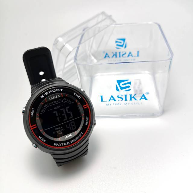 Jam tangan digital Sporty layar hitam water Resist Lasika 8110