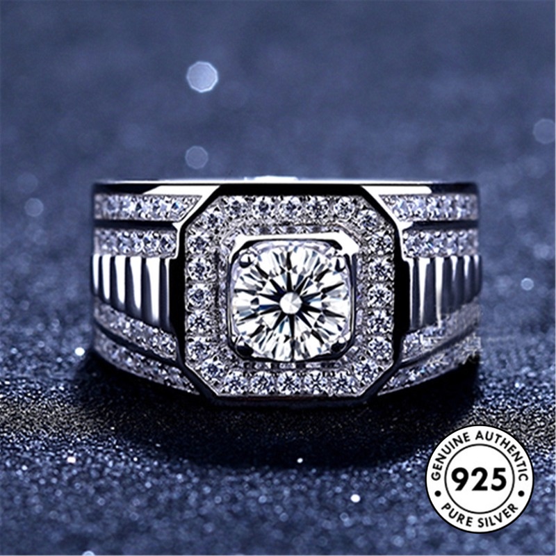 Cincin Bahan S925 Silver Aksen Berlian Untuk Pria