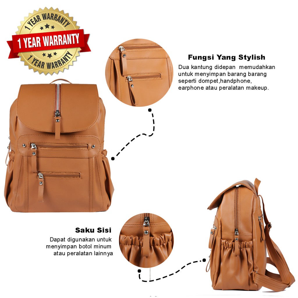 Tas Ransel Wanita Import Kantor Kerja Sekolah Kuliah Outdoor Trendy Koreaa - Warna Coklat