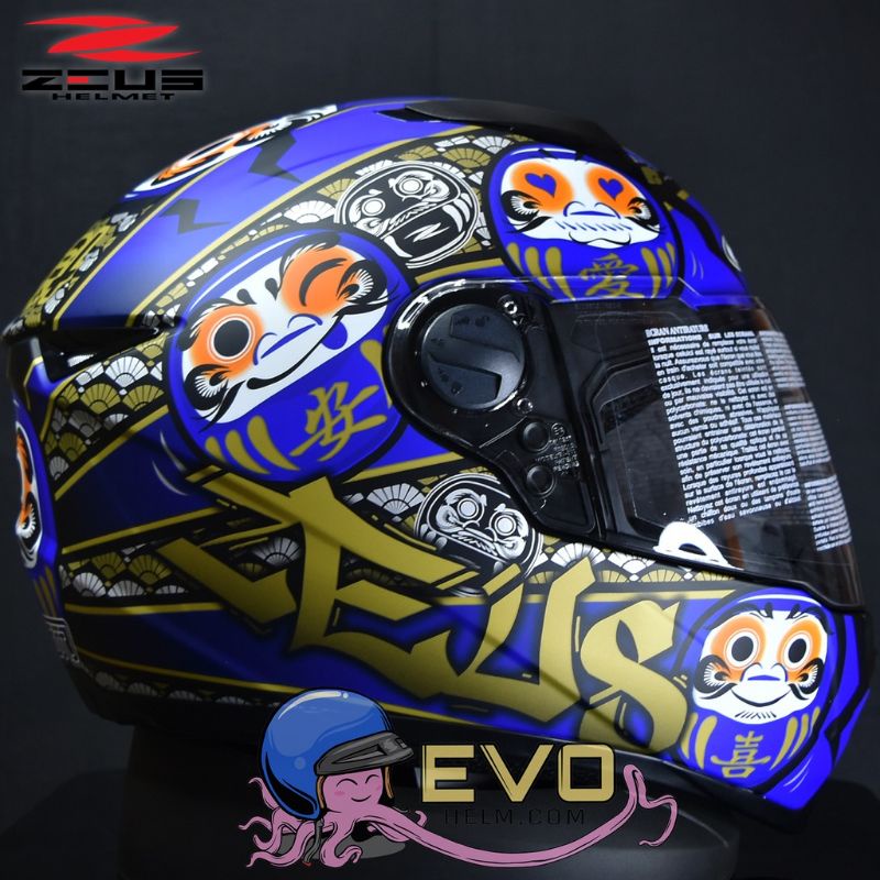 HELM ZEUS FULL FACE BLACK AL5 BLUE - FREE SMOKE VISOR ZEUS ORIGINAL ( ONGKIR 2KG )-AL35 BLUE