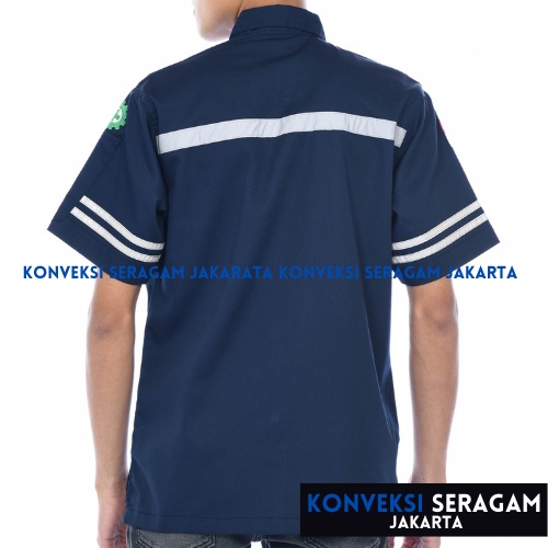 Baju Kemeja Safety K3 Lengan Pendek - Seragam Kerja Atasan Wearpack Werpack Werpak Proyek Tambang Warna Navy Pria Wanita - Konveksi Seragam Jakarta