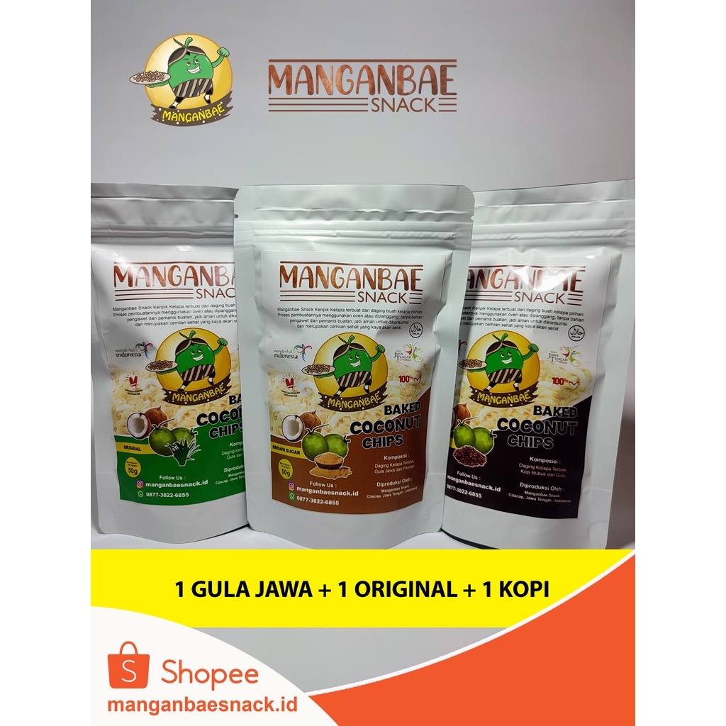 

1 GULA JAWA + 1 ORIGINAL + 1 KOPI Keripik Kelapa Manganbae Snack