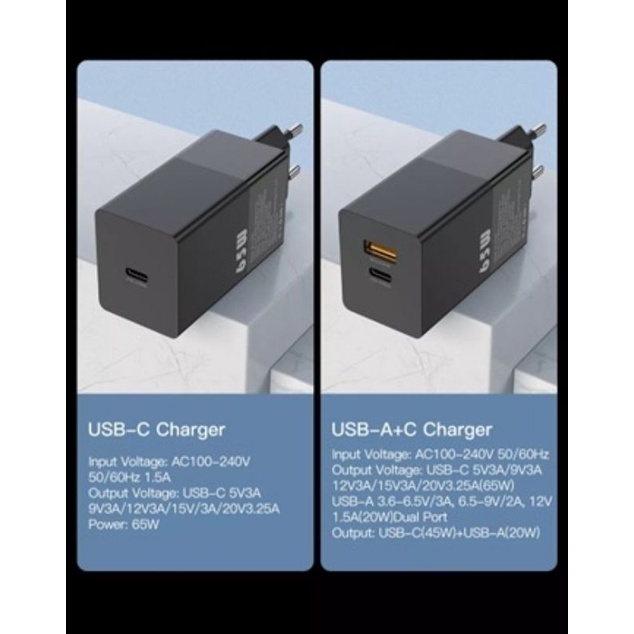 KUULAA GaN 65W USB C Charger Pengisian Cepat 4.0 3.0 QC4.0 QC PD3.0 PD USB-C Tipe C Cepat Charger US