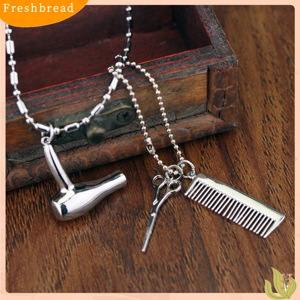 [TERLARIS]Unisex Hair Dryer Scissors Comb Pendant Chain Necklace Barber Kit Hairdresser Gift