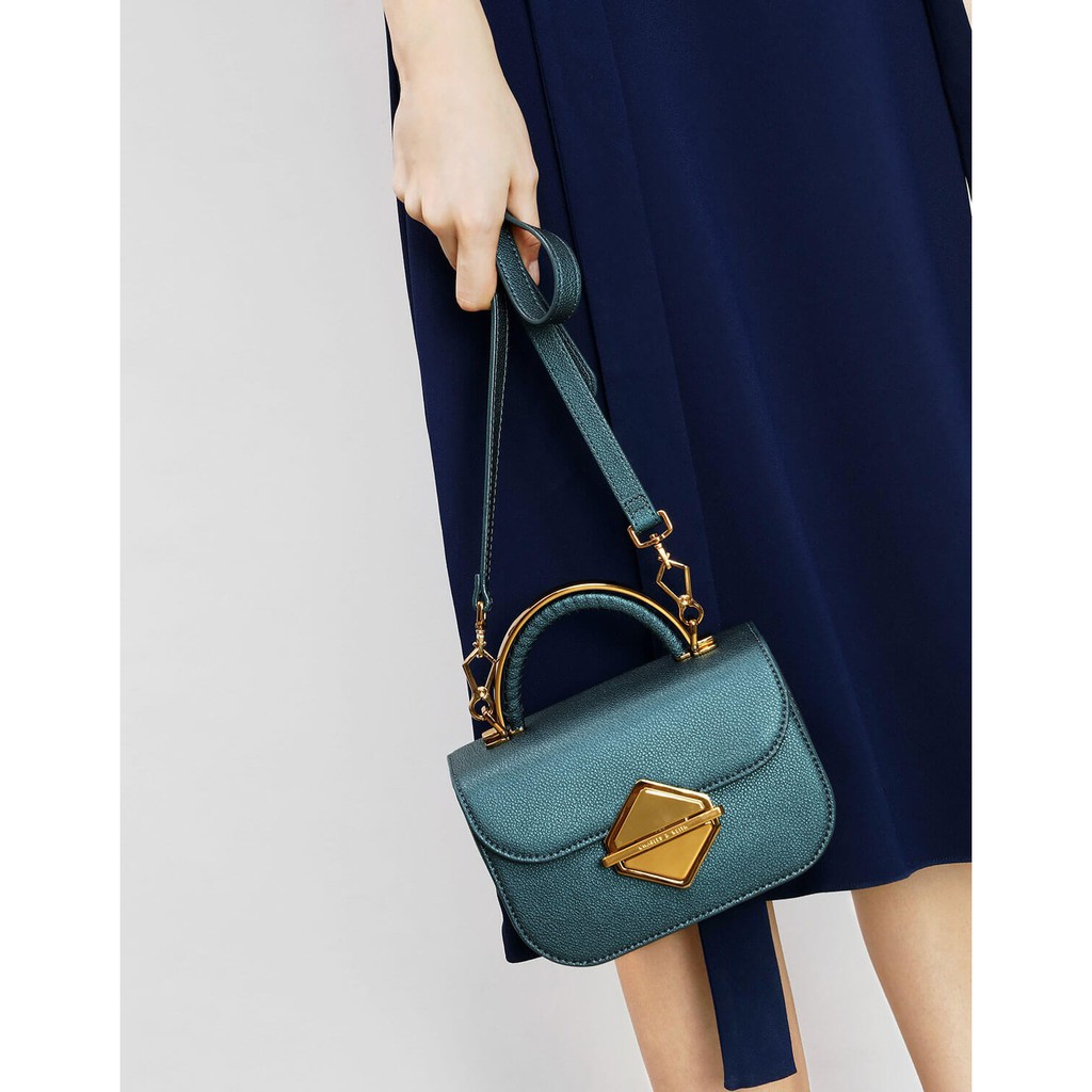 Tas Wanita Import Charles and Keith Metallic Accent Top Handle Bag Original