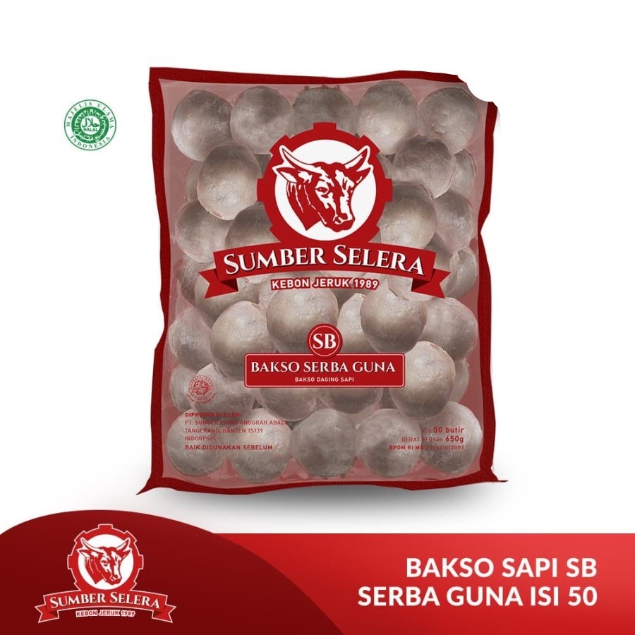 

BAKSO SAPI SB SERBAGUNA SUMBER SELERA 650GR BASO SERBA GUNA BEEF MEATBALL 50PCS HALAL