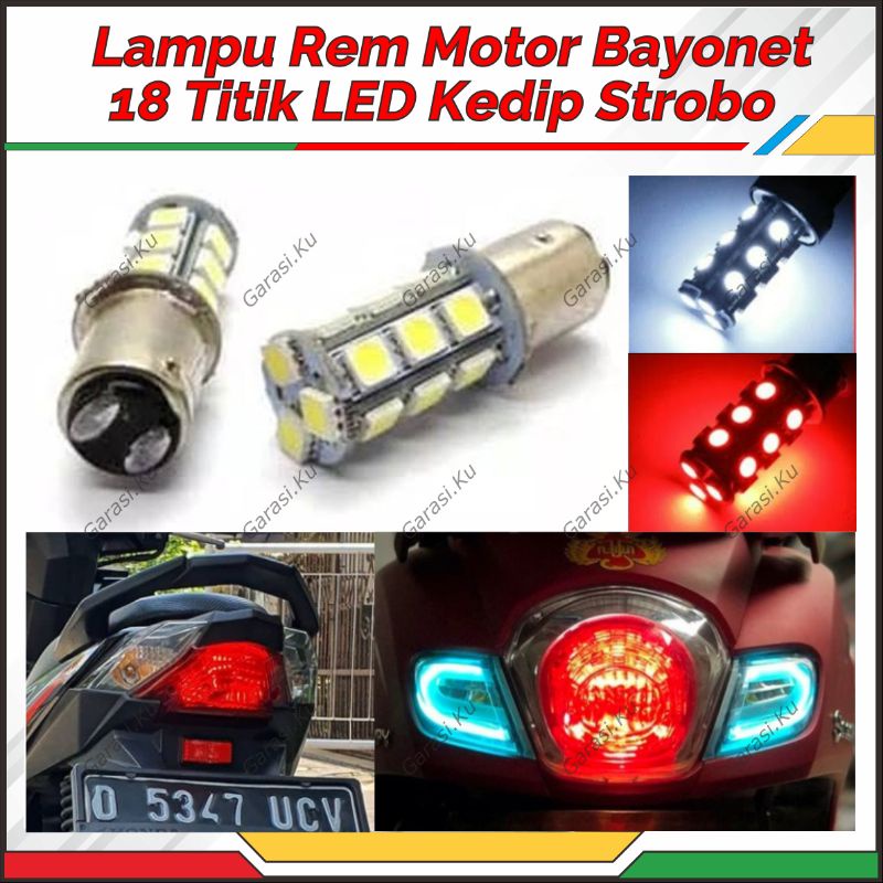 LAMPU REM MOBIL LED KEDIP STROB0 POWER BRIGHT 18 MATA BAYONET KAKI 2 PREMIUM: AGYA AVANZA INNOVA FOR