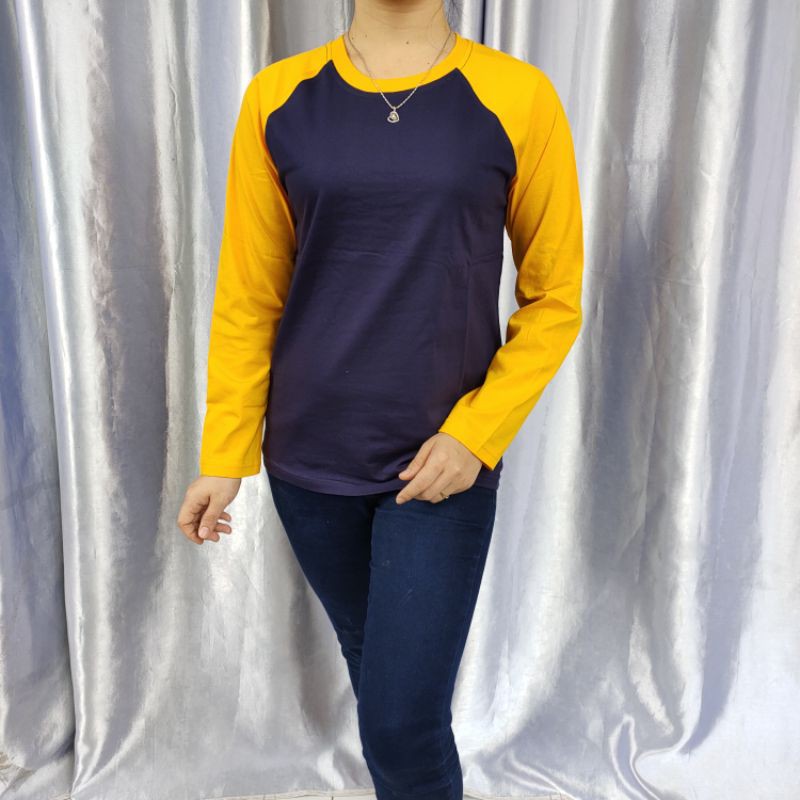kaos polos raglan panjang DONGKER/NAVY-KUNING uk M L XL XXL dewasa