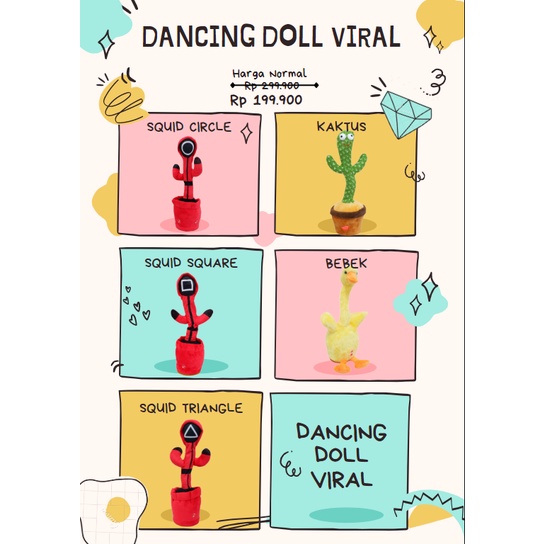 PROMO Boneka Goyang Dancing Doll Viral Squid Game Kaktus Bebek Original Murah Mainan Plush Bersuara 