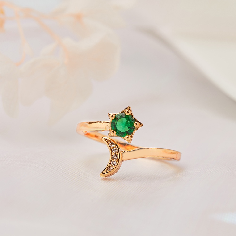 Y283 Cincin Bintang Mode Bulan Cincin Terbuka Etnis Cincin Aksesoris Emas Lapis Fashion Wanita