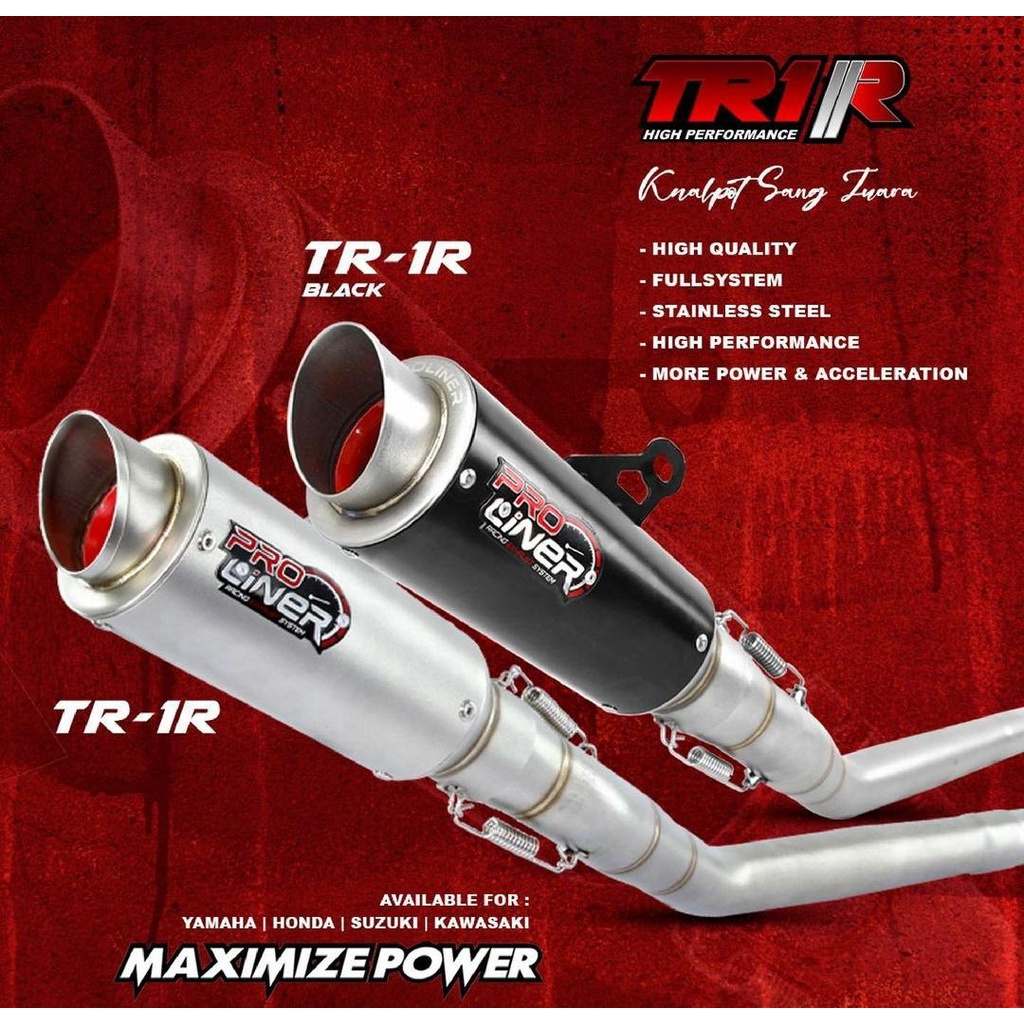 KNALPOT PRO LINER PROLINER TR1 TR 1 R SHORT LONG VIXION NEW R15 V3 VVA CBR150 CB150 SATRIA FU SONIC 150 GSX SUPRA GTR 150 R XSR 155 MT15 CBR150R FACELIFT CB150R XABRE R15 V1 V2 V3 V4 OLD KLX DTRACKER CBR CB 150 R VIXION R TITAN BLACK CARBON ORIGINAL