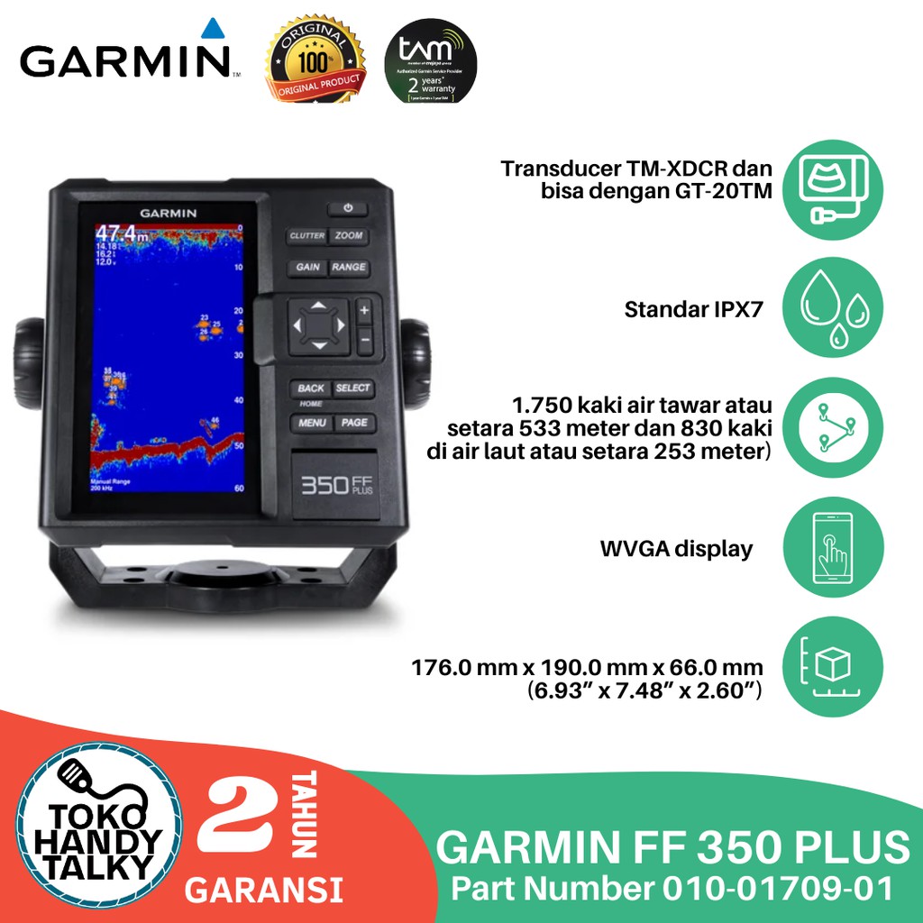 GARMIN GPS FISHFINDER 350 PLUS WITH TRANSDUCER GT20 NEW ORIGINAL GARANSI RESMI TAM 2 TAHUN