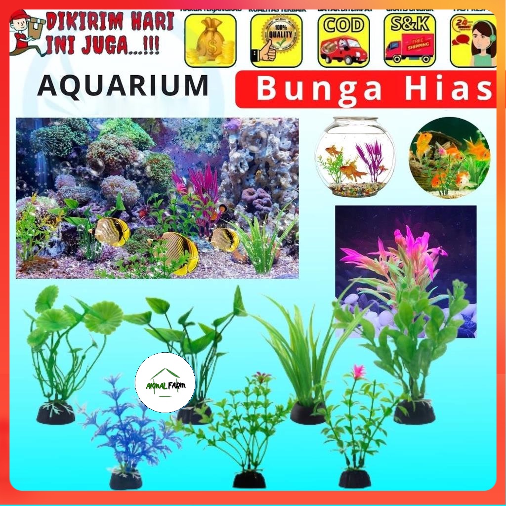 BUNGA PLASTIK HIAS AQUARIUM | Tanaman Aksesoris Akuarium | Pohon Daun Batu Tambahan Hiasan Ikan