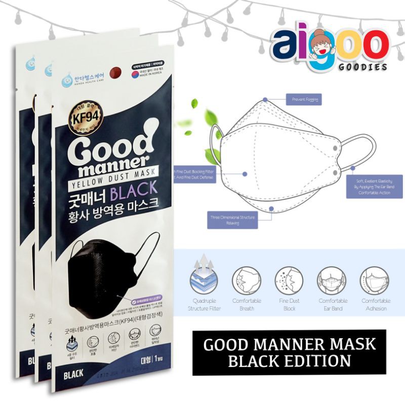 Good Manner KF94 masker sekali pakai - BLACK / WHITE (Original made in Korea)
