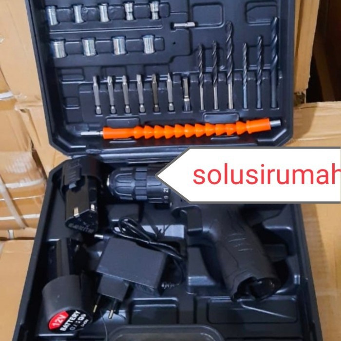 mesin bor baterai cordless drill bor tangan 12v 12 v volt set charge