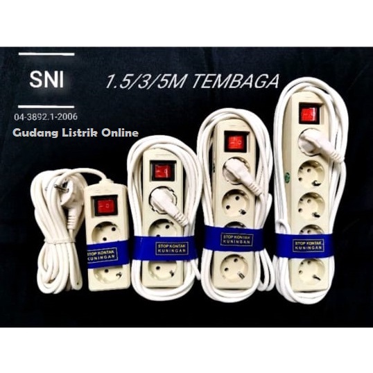 STOP KONTAK + KABEL 2/3/4/5 LUBANG 1.5/3/5 METER SNI