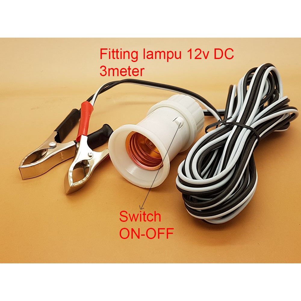 Fitting kabel 3 meter + jack buaya DC 12V with switch ON-OFF