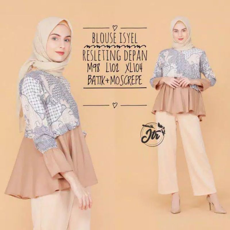 tey-17 Batik wanita ASJ SA HRB026 Kenongo Kemeja Tosca Pendek-Kode D