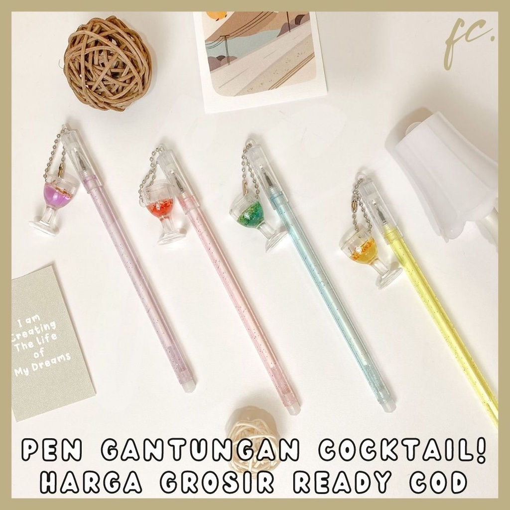 

Pen Gel / Pulpen Tinta Hitam Gantungan Gelas Cocktail Mini Glass Mirip Boba Scoop Grosir Ready COD