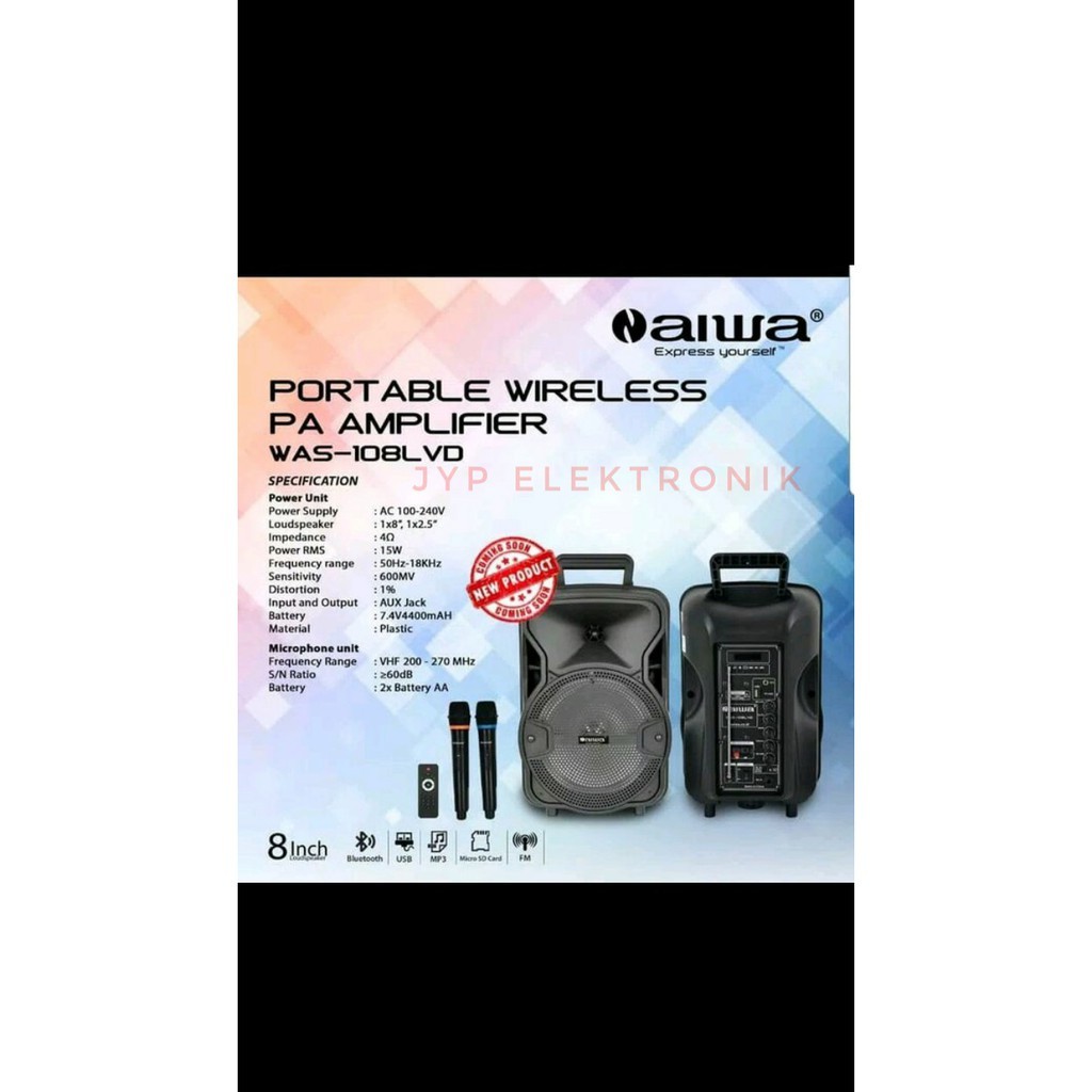 Speaker Portable AIWA 8inch WAS 108 LVD 2 mic pegang