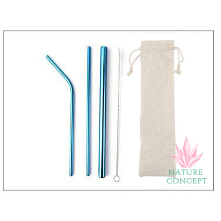 TERMURAH Sedotan Stainless SET Polos - Reusable Stainless Straw SET (BONUS 2 pcs Silikon Sedotan)