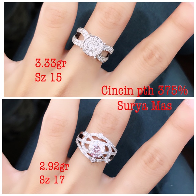 Cincin emas putih asli 375%