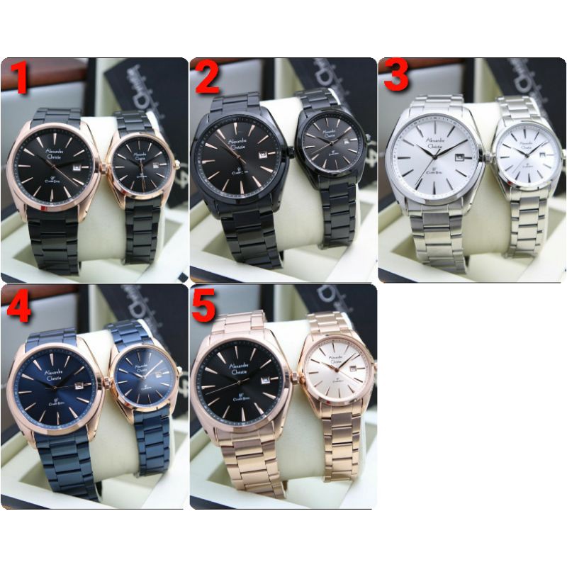 ORIGINAL GARANSI RESMI 1 TAHUN JAM TANGAN COUPLE ALEXANDRE CHRISTIE RANTAI STAINLESS STEEL ARLOJI WA