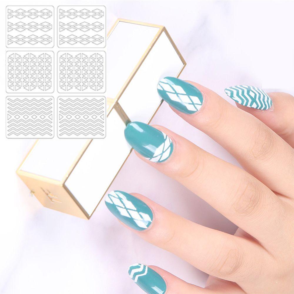 Mxbeauty Stiker Diy6 /12 /24Lembar Grid Decals Guide French Manicure Stensil Template Hollow