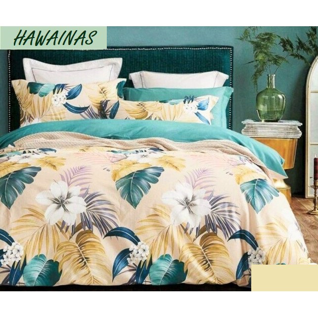 Bedcover Set Katun Jaxine Daun Bunga Motif Hawainas
