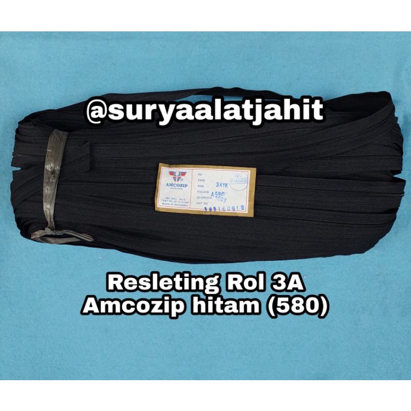 Daun Resleting Amco coil No.3A hitam +/-100Y =rp.90.000/1Rol