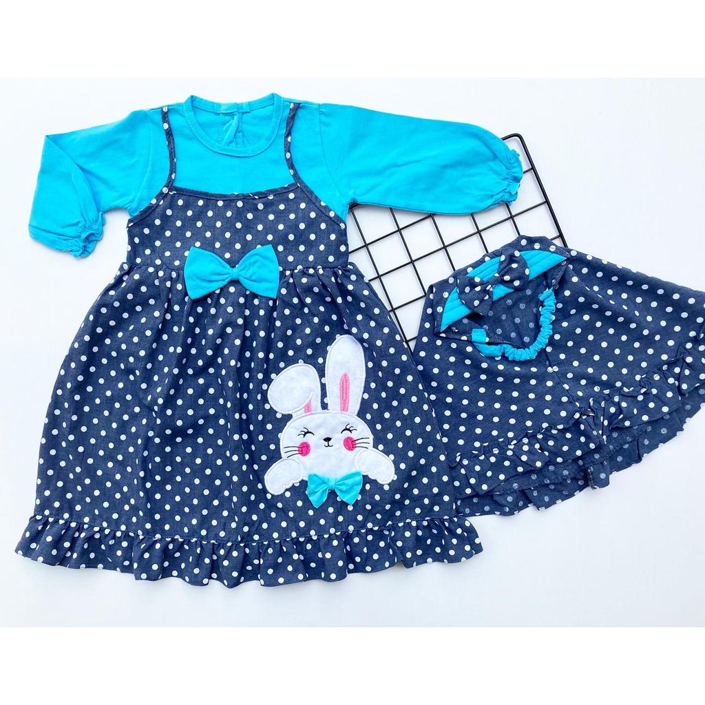 POLKA RABBIT / BON BON / LITTLE BEE HEAD Setelan Gamis Baju Muslim Hijab Lucu Fashion Anak Bayi Perempuan Cewek Terlaris Terbaru