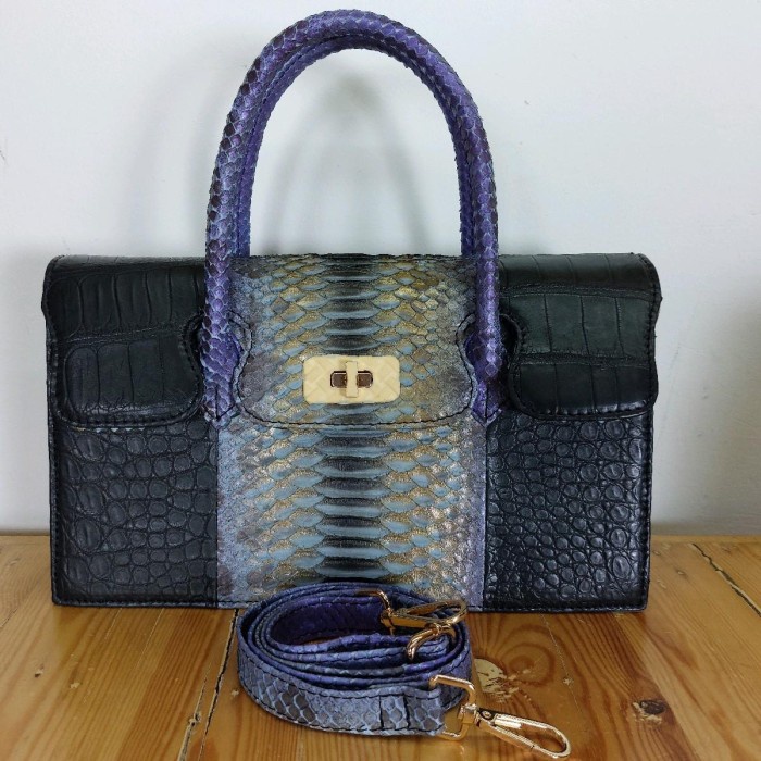 Hand Bag Landscape Croco Mix Python Kulit Asli